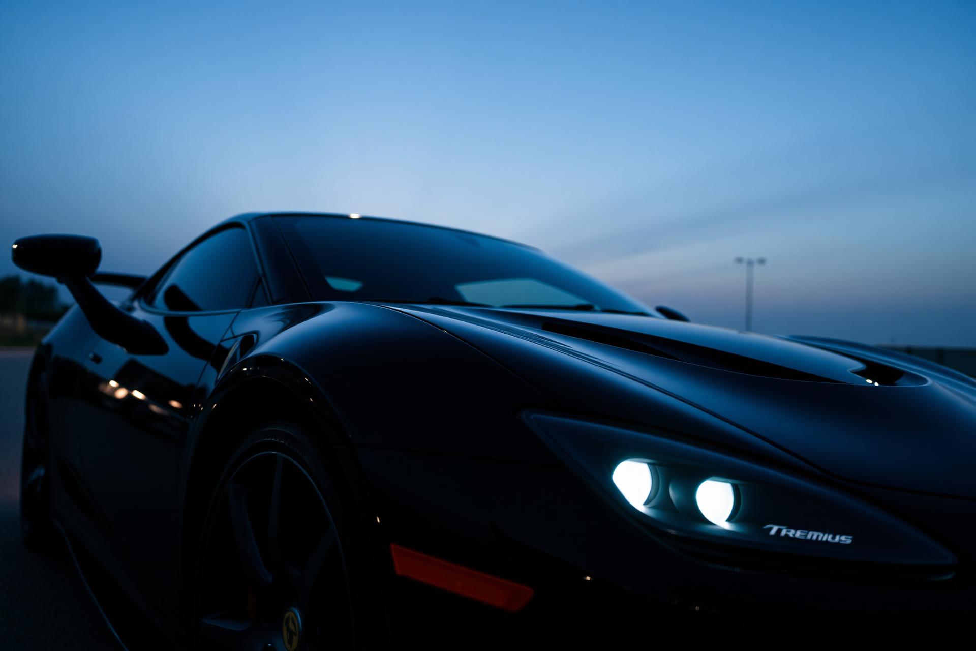 Freshly detailed luxury sports car at dusk